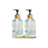 2pc Vertical Line Glass Soap Dispenser with Bamboo Tray