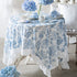 Embroidered Blue Flowers Tablecloth with White Ruffles
