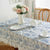 Embroidered Blue Flowers Tablecloth with White Ruffles